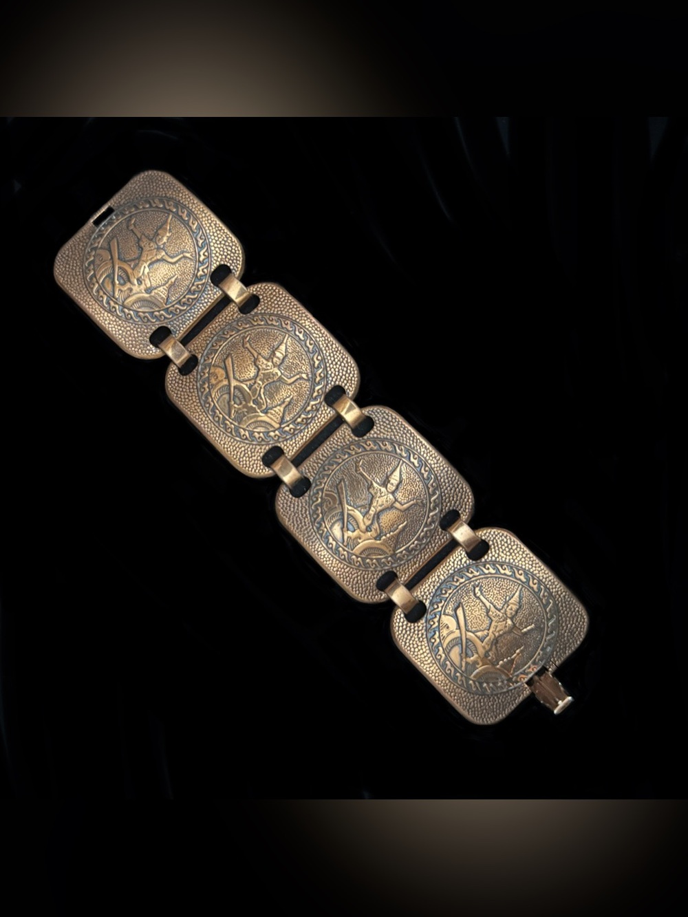 Vintage Copper Tone Panel Link Bracelet